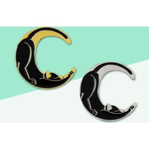 Gothic Moon Cat Enamel Pins Witchcraft Cats Funny Golden Silver Animal Brooch Jewelry Denim Backpack Lapel Punk Badge