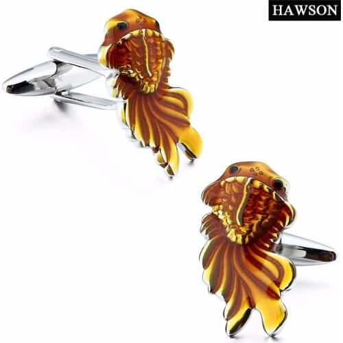 HAWSON Goldfish Cufflinks Brass Fish Design Best Gift For Men Cuff Links Wholesale&Retail Pack with Box
