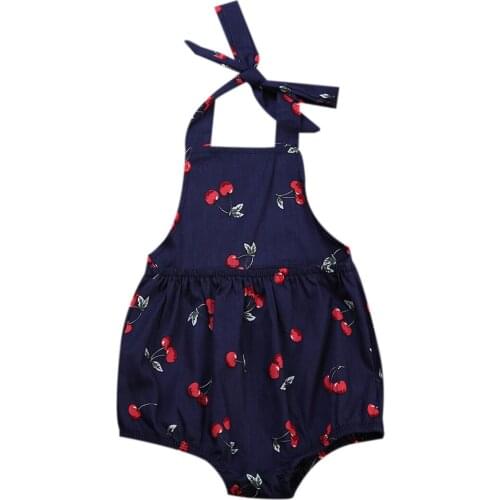Pudcoco New Style Infant Baby Girl Cherry Ruffles Sleeveless Romper Jumpsuit Cherry Baby Clothing Outfits