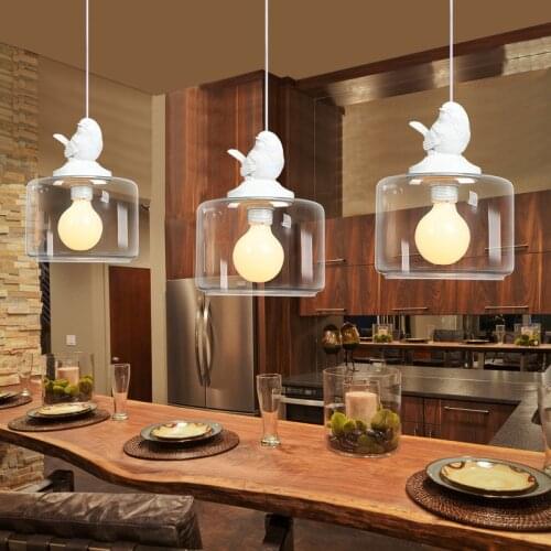 Creative glass bird pendant lights one head bird led hanging lamp for dinner room Restaurants shops Cafe 110v 220v