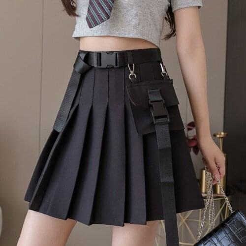 Summer Sweet Girl Harajuku Street Preppy Style Black Skirt JK Uniform Girl Gothic Dark Loli Bandage Soft Sister Pleated Skirt