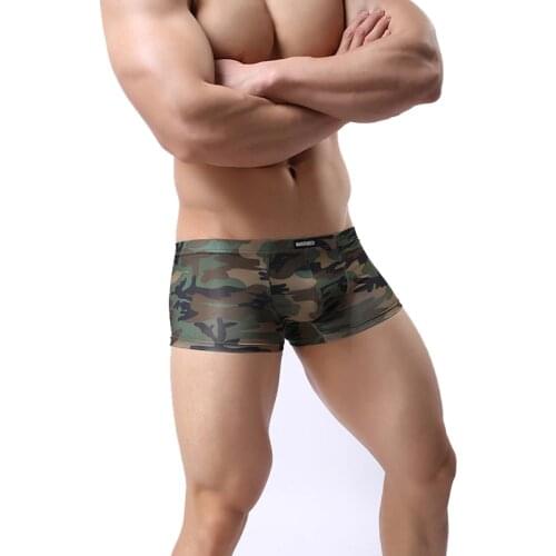 Male Underwear Sexy Men Boxer Shorts Military Style Breathable U Convex Boxers Camouflage Printed Cueca Male Panties