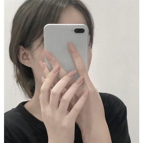 24pcs/box Khaki Single Color Frosted Fake Nails Wearable Detachable Nail Round Long Healthy Finished Patches press on nail tips