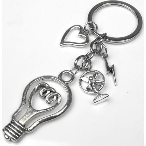 New fashion mens 30mm keychain DIY metal bracket electric fan key chain retro love light bulb bulb 46x24mm pendant gift