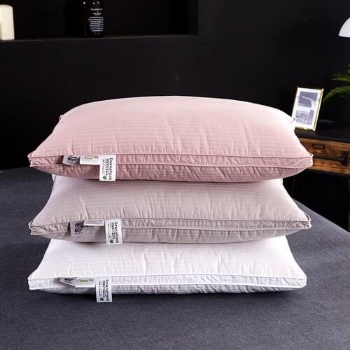 48*74cm Luxury 3D Style Bread Goose Down and Feather Adult Orthopedic Neck Pillow With 100% Cotton Satin Stripes Cover