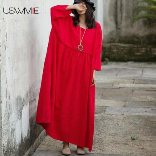 Autumn Plus Size Dress Temperament Square Collar Big Pendulum Dresses Vintage A-line Solid Color Women Clothes 2020 Art Vestidos