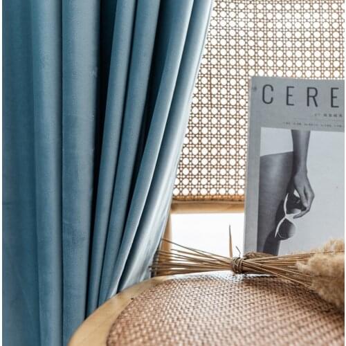 Nordic Simple Solid Color Window Curtains Luxury Elegant Blue Velvet Curtain for Bedroom and Living Room