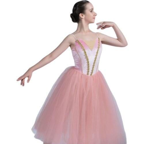 Pink Velvet Top Bodice with pink Tulle Long Romantic Ballet Tutu Girl & Women Dancewear Ballet Tutu