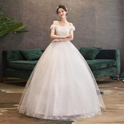 Sequins Appliques Wedding Dress Boat Neck Lace Up Off The Shoulder New Plus Size Wedding Gowns For Women Vestidos De Novia G268