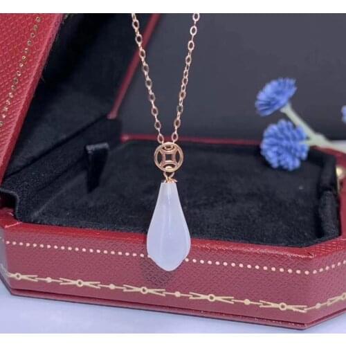 SHILOVEM 18k yellow gold real natural white Jasper pendants Christmas Gift fine Jewelry plant wedding no necklace mymz0816991hby