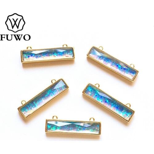 Trendy Women Rectangle Blue Opal Pendant With Gold Cladding Opal Gems Stone Charm Jewelry Making Wholesale PD279