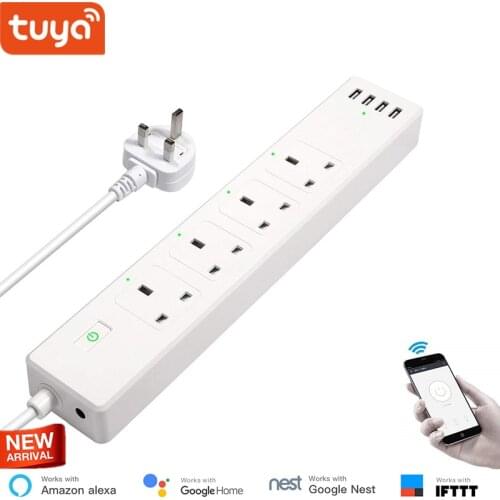 Tuya smart life UK Standard WiFi Smart Power Strip with 4 Socket 4 USB Port, WiFi timer ,Voice Control by Google Home , Alexa