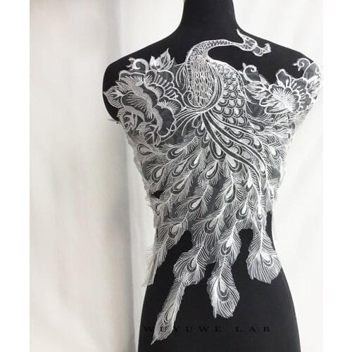1pc peacock Phoenix Neckline Embroidered Ivory Lace Patch Collar Big Patch for Fabric Applique Wedding Dress DIY Accessories