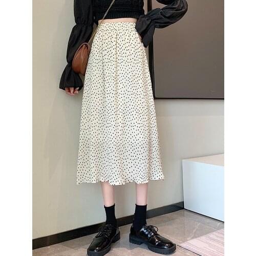 Skirts womens 2021 spring and autumn new mid-length polka-dot skirt, female design sense, high waist and thin a-line skirt
