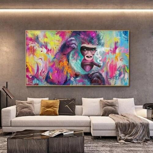 Funny Smoking Orangutan Graffiti Canvas Paintings Wall Art Posters And Prints Modern Animals Wall Art Canvas Pictures Room Decor