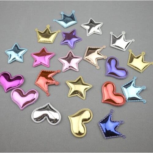 30-100Pcs Love Heart/Star/Crown Patches Appliqued DIY Craft Art Kids Headwear Hair Pin Accessories Material Padded Embossing