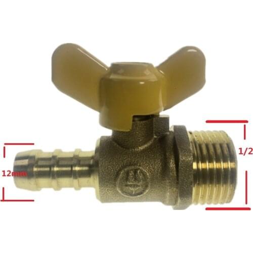 12mm Hose Barb X 1/2" BSP Male Thread Two Way Brass Ball Valve for Oil Water Air Breathing Valves