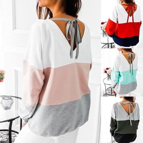 Womens Long Sleeve Splcing Color Sweatshirt Pullover Tops Blouse O Neck Blusas Mujer De Moda Blouse Green