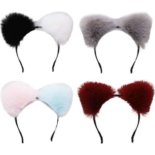 Womens Animal Cat Ears Hair Ornaments Lolita Plush Hair Accessories Halloween Party Hair Hoops Anime Cosplay Fancy Props