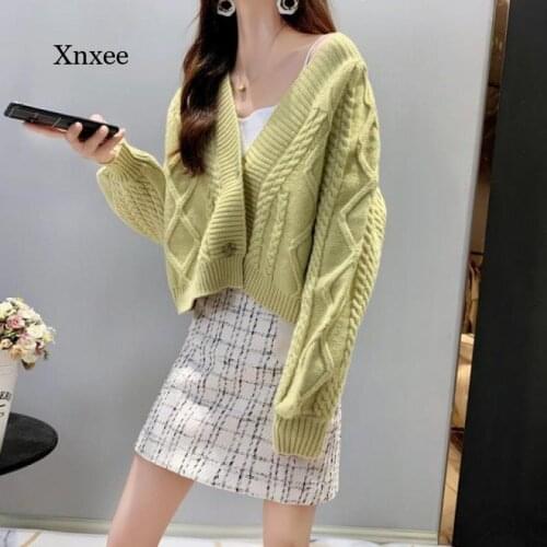 Fall/winter 2021 Lantern Sleeve Short Cardigan Knit Sweater Womens Long Sleeve Solid Color Sweater Jacket and Jacket