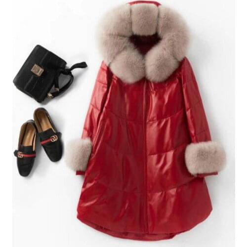 Fox Fur Collar Sheepskin Down Coat Female Real Genuine Leather Jacket Autumn Winter Coat Women Clothes 2020 Chaqueta Mujer T4527
