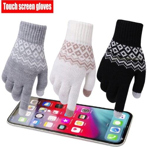 Winter Anti Slip Touch Screen Gloves Women Men Warm Stretch Knit Mittens Imitation Wool Full Finger Cold Weather Windproof