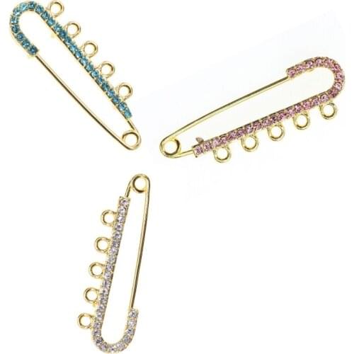 50pcs 5cm Gold Plating Alloy Rhinestone Brooches Crystal Hijab Scarf Pins With 8 Loops For DIY