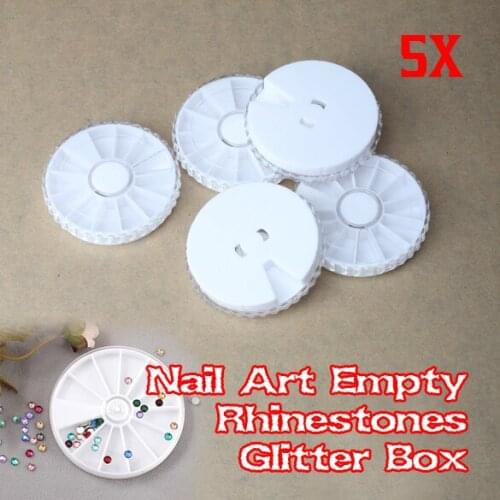 5x Nail Art Empty Rhinestones Decorations Glitter Case Box Wheel Container