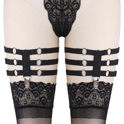 Black Clip Unisex Garter Goth Bondage Body Harneess Leg Harness Belt Punk Stockings Bride Wedding Garter Sexy Lingerie
