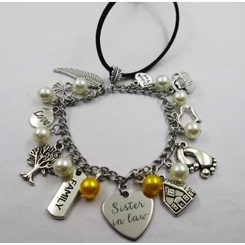 Sister in law family theme home love leather stainless steel chain rearview mirror christmas tree decoration Bag ornaments