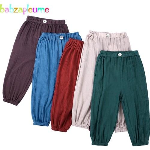Summer Outfits Casual Baby Boys Girls Pants Solid Cotton Linen Loose Mid Trousers Boutique Kids Clothing Children Clothes 1984-1