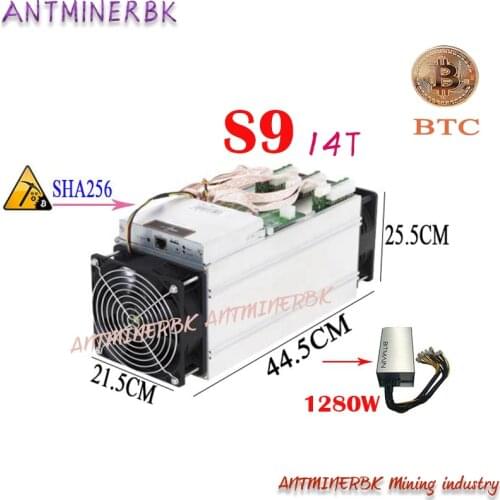 Used Mining Machine Antminer S9 14T 14th/s Bitmain With PSU S9 Bitcoin Miner 16nm 1372W Miner Shipped Within 24 Hours