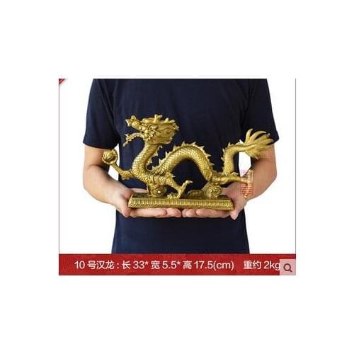 Copper Brass33*17CM crafts Folk chinesa Bronze Dragon sorte jogo do Bead estatueta Marble Art Home Walk Loong Statue