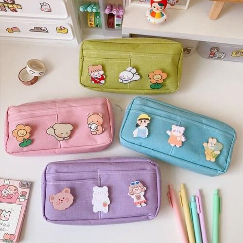 Cute Canvas Pencil Case High Capacity Pen Bags Cute Letter Pencil Bags For Girls Gift School Supplies Creative Stationery