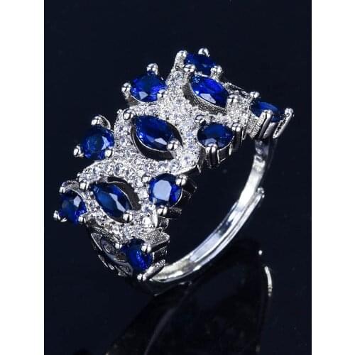 QTT Female Trendy Micro Sapphire S925 Silver Ring Open Resizable Vintage Statement Wedding Rings For Women Engagement Jewelry