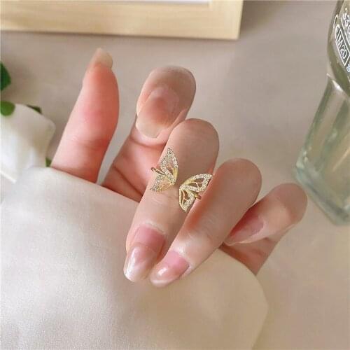 Fashion Zircon Butterfly Ring for Women Girls Creative Simple Sweet Elegant Jewelry Cute Adjustable Party Wedding Gifts New