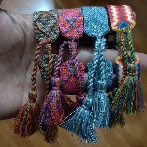 Fashion fabric bracelet Women Cotton Letter Signature friendship Bracelet Woven Bangle Tassel Lace-up Bracelet