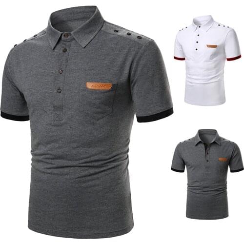 Men Short Sleeve T-Shirts Fashion Leather Tee Casual T-Shirts Slim Fit Turn-down Basic T-Shirts Summer Streetwear Casual Men top