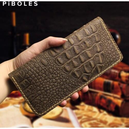 Vintage Cow Leather With Crocodile Pattern Clutch Wallet Handmade Genuine Leather Card Holder Long Wallet Portable Handbag