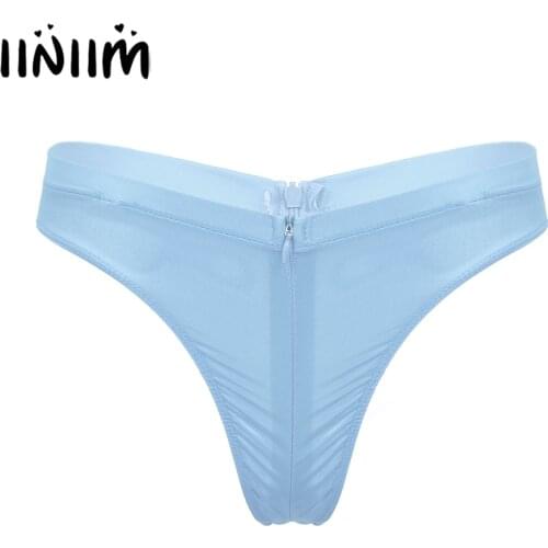 New Womens Lingerie Panties See-Through Invisible Briefs Low Rise Elastic Waistband Zipper Crotchless Thong Underwear Underpants