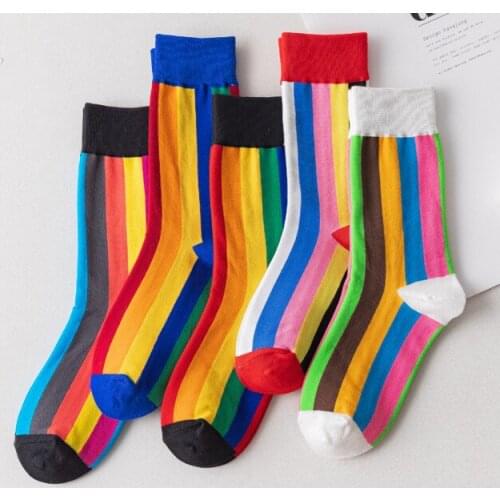 New Style Creative Rainbow Vertical Striped Cotton Socks High-Quality Hip-Hop Tide Sports Basketball Skateboard Street Socks