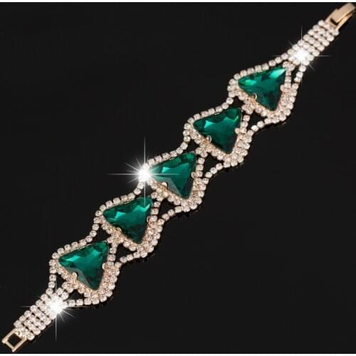 New womens Fashion Rhinestone triangle crystal Bracelet Crystal Chain Bangle B030