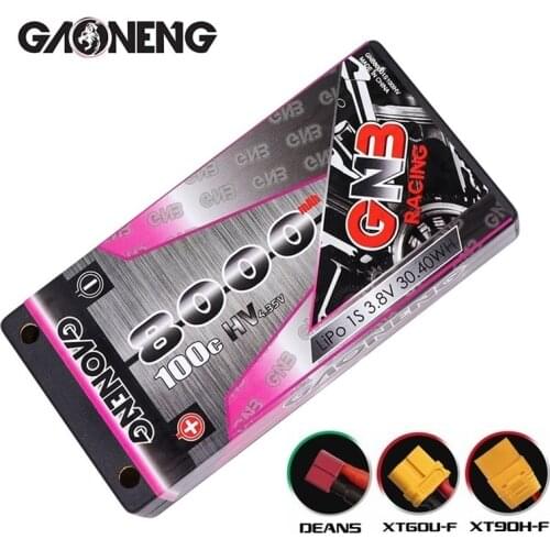 Original GAONENG GNB 3.8V 8000mAh 1S HV 100C Hardcase LiPo Battery pack 4.0 bullet Deans Plug for 1/12 RC Car 1:12 RC Racing Car