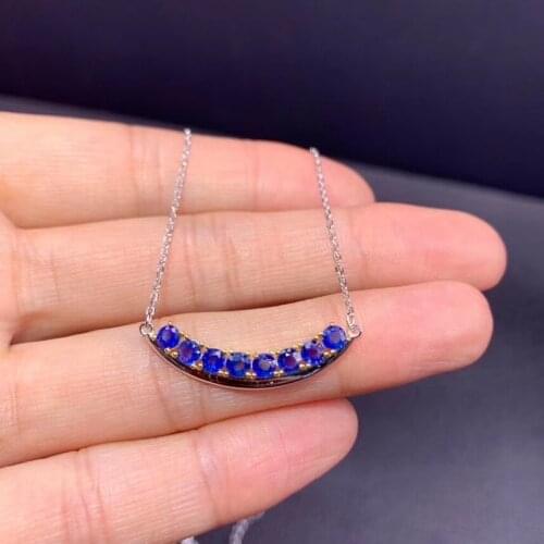 Elegant lovely smiling Row Natural blue sapphire Pendant necklace S925 silver Natural gemstone necklace girl gift fine jewelery