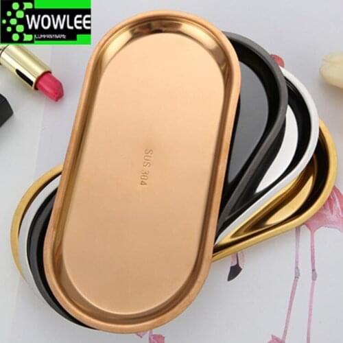 Nordic Style Oval Jewelry Storage Serving Tray Platter Stainless Steel Snack Tray Metal Storage Gold Decoration Home Organizer
