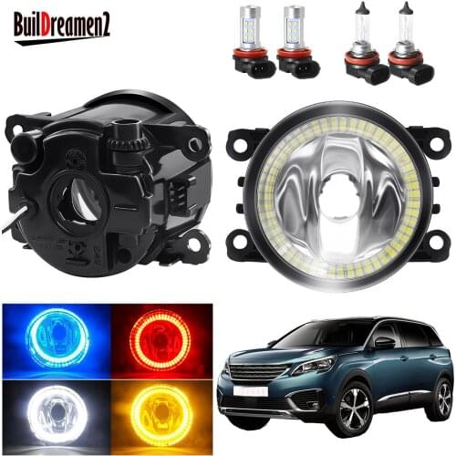 Angel Eye Fog Light Daytime Running Light Car Front Bumper Fog Lamp with Halo Ring DRL H11 20W 12V For Peugeot 5008 2009-2018