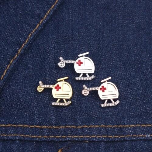 Free Shipping Rose Gold/Silver Color Helicopter Chapas Broches Pins Air Ambulance Pin Gift for Doctor/Nurse Medical Jewelry