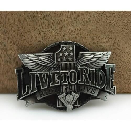 BuckleClub wholesale zinc alloy LIVE TO RIDE motor jeans gift belt buckle for men FP-02491-1 pewter finish 4cm width loop