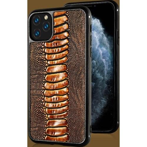 Luxury Genuine Cow Leather Ostrich Feet Grain Case For Apple iPhone 12 Mini 12 Pro Max 11 Pro Max X XS Max XR 6 6s 7 8 Plus