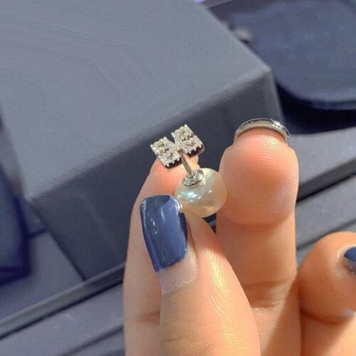 Brand 1:11pc Silver Color White Pearl Earrings Paved Cubic Zirconia Sliding Bow Earring Women Jewelry Fashion New Arrival Gift